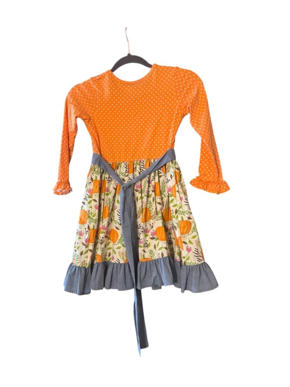 Eleanor Rose Girls Dress 7-8 Pumpkin Fall Thanksgiving Boutique Orange Floral - Picture 2 of 7